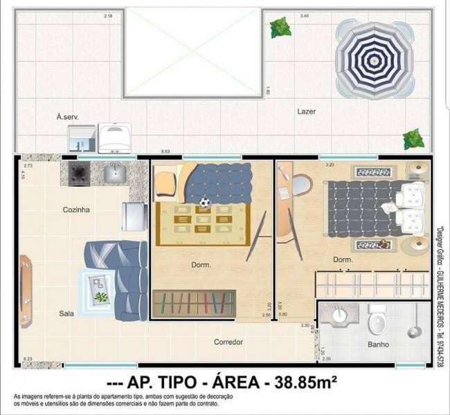 Planta 2 dormitorios com quintal