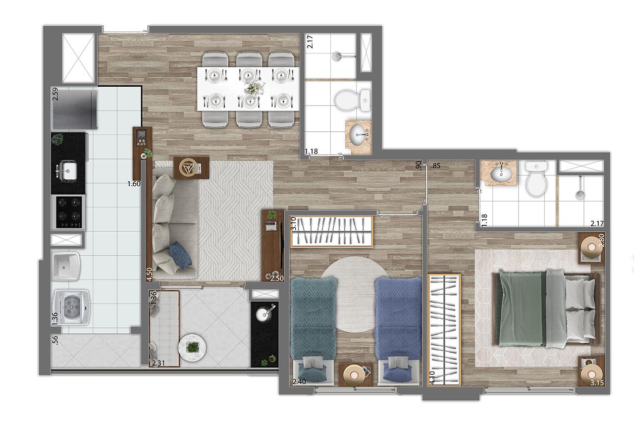 PLANTA 56M  2 DORMS GRACIA MORUMBI