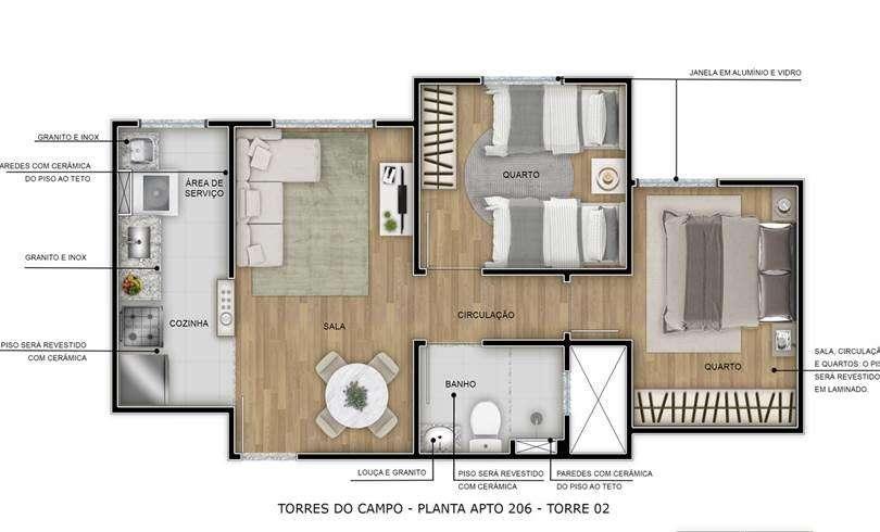 APARTAMENTO  VENDA 2 QUARTOS- RESIDENCIAL TORRES DO CAMPO-CEILNDIA SUL