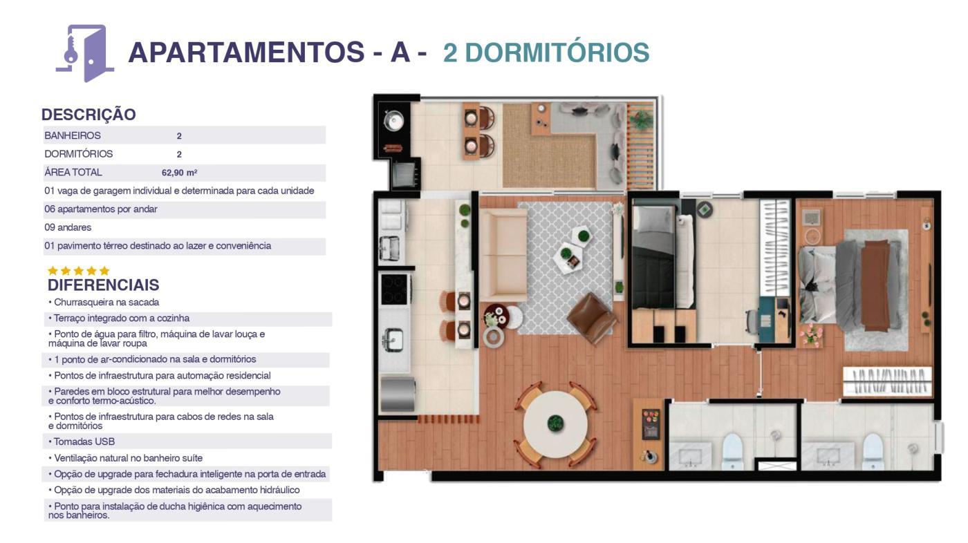 Planta tipo 2 dorms 62m