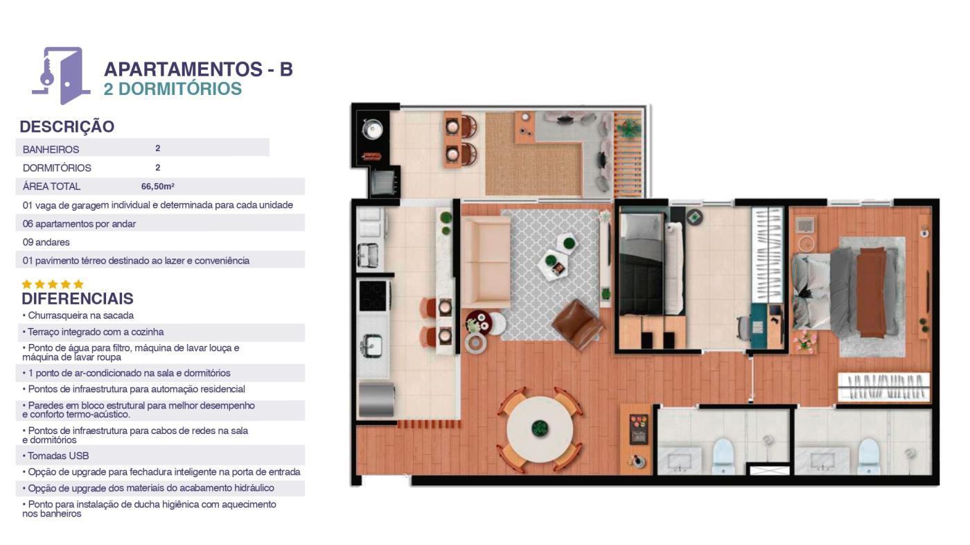 Planta tipo 2 Dorms 66m