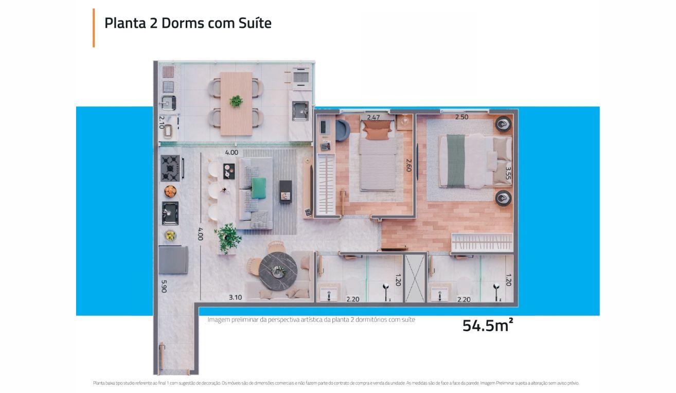 Planta 2 dorms 54m