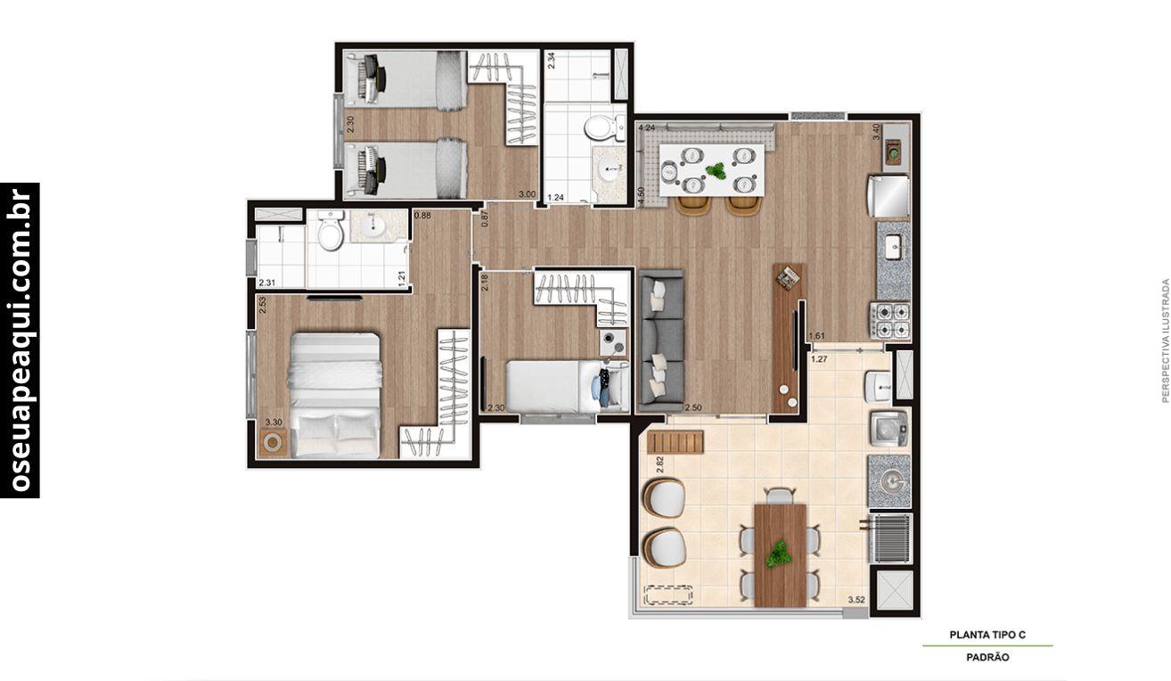 Planta 3 Dorms com Suite