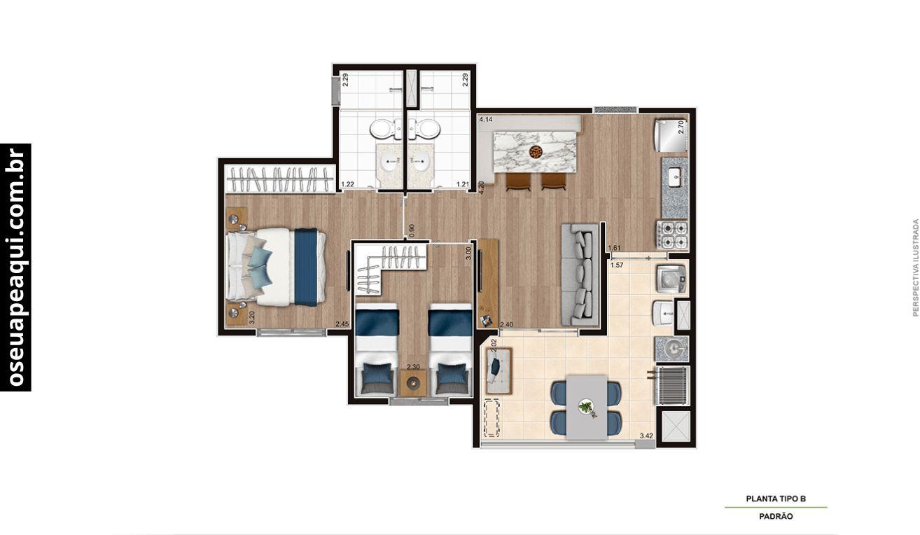 Planta Tipo 2 Dorms 54m