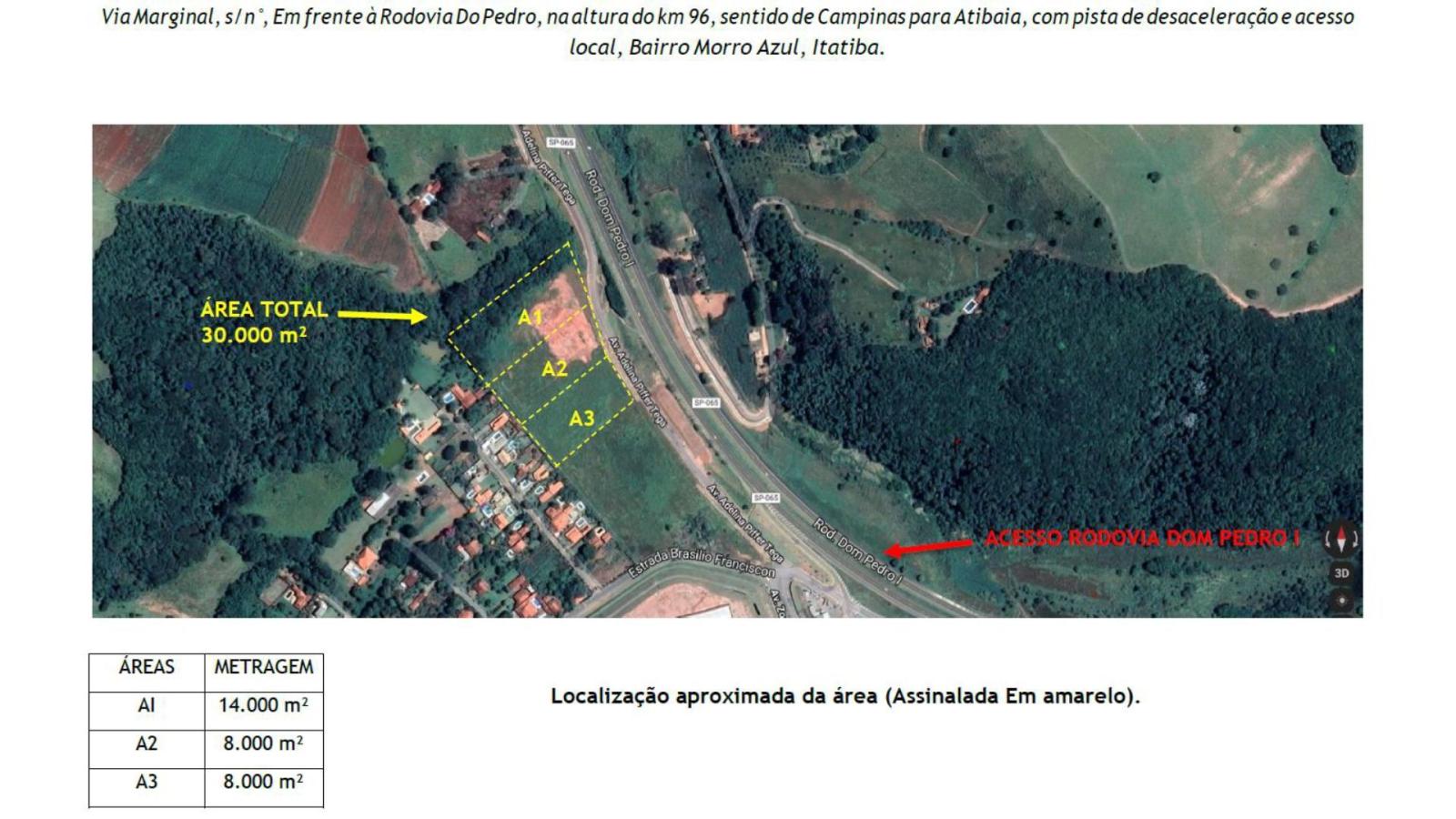 Itatiba - Venda/BTS - Área Industrial - 30.000m² - Rod. Dom Pedro I - Bairro Morro Azul 