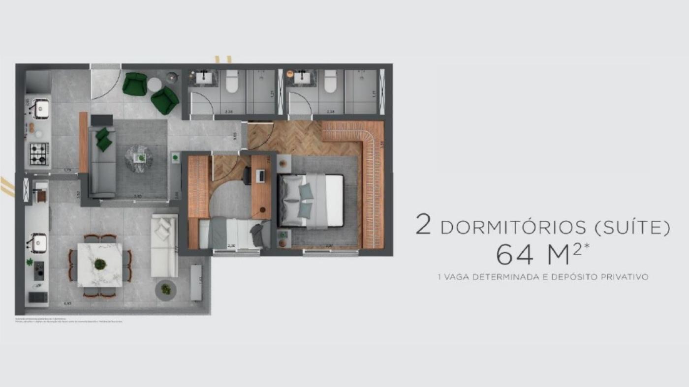 Apto 2 Dorms 64m