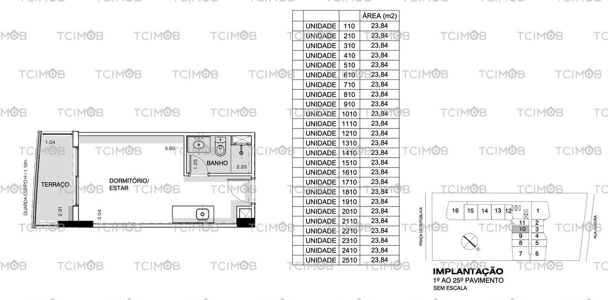 Planta do apto 1710 do Setin Downtown Nova Repblica