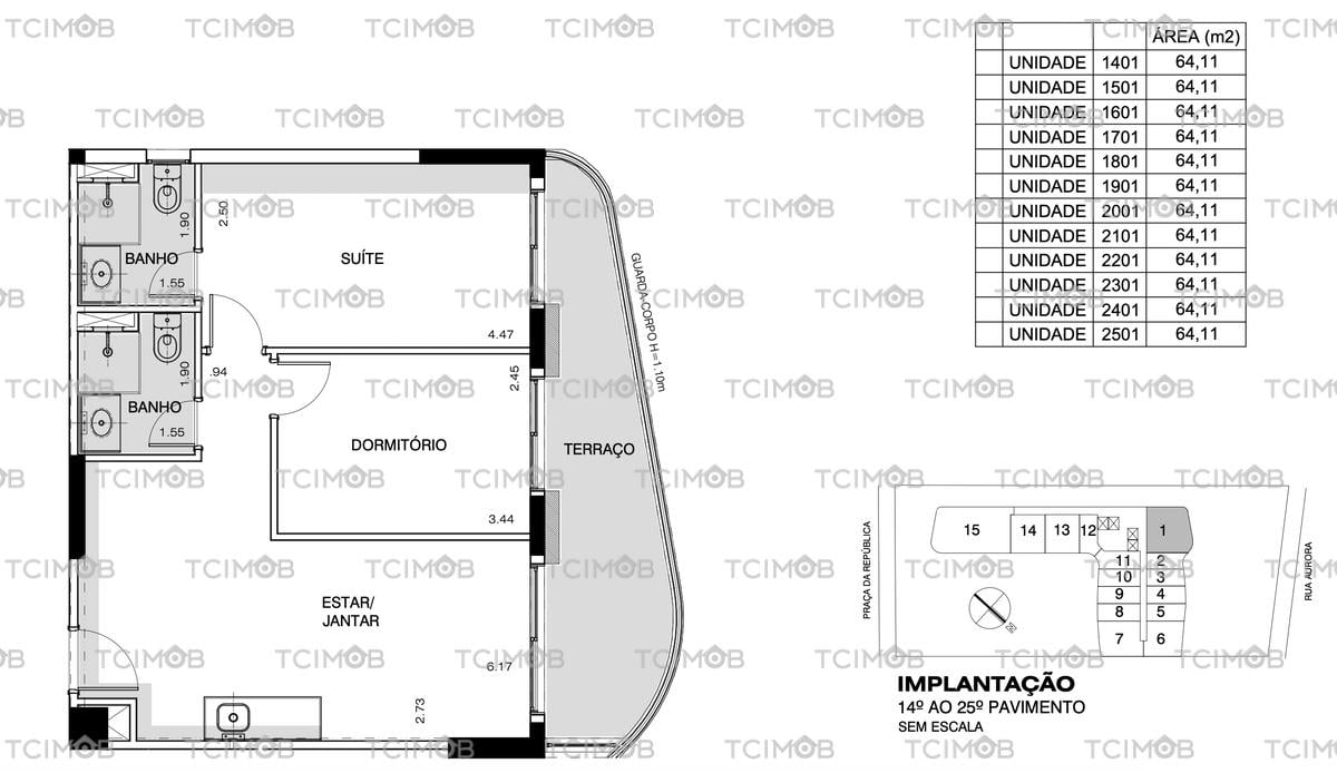 Planta do apto 2301 do Setin Downtown Nova Repblica