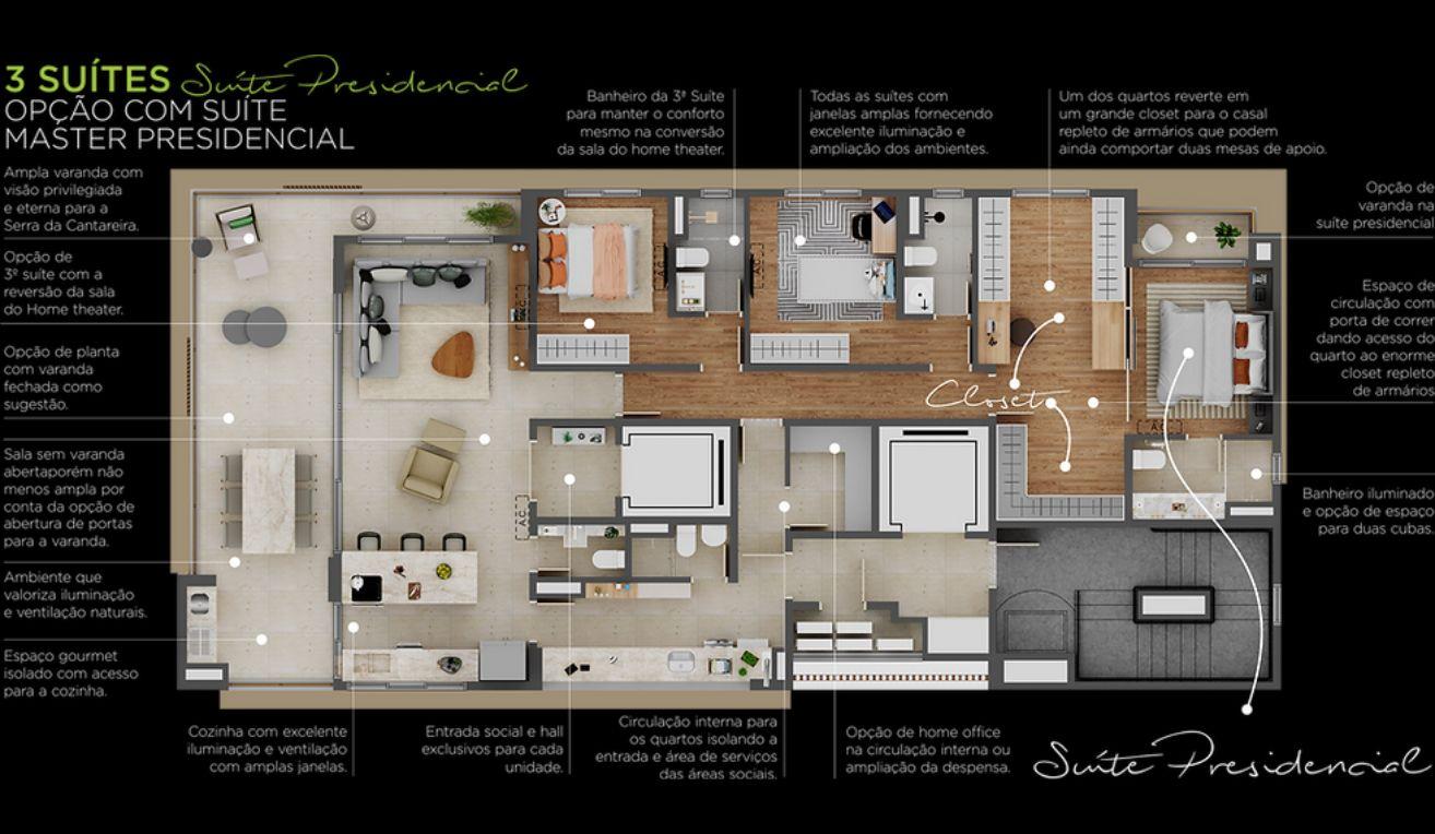 Planta opo 3 Suites com Suite Master Ampla - Presidencial