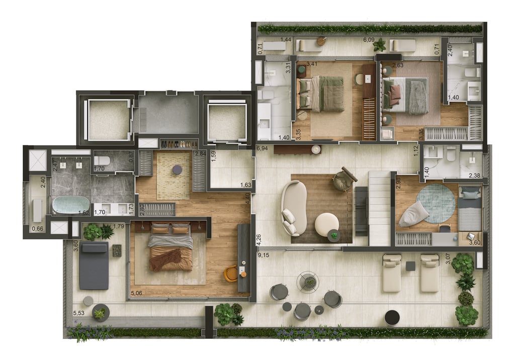 Planta 06 - 4 dorm 405m - cobertura duplex - inferior