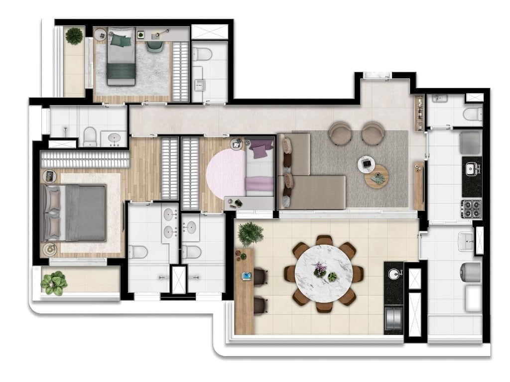 Planta 02 - 3 dorm 115m