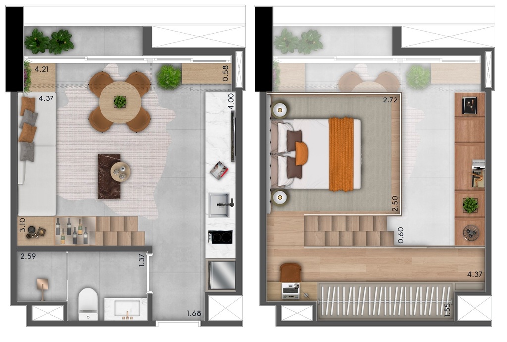 Planta 01 - 1 dorm 27m - loft - opo com mezanino