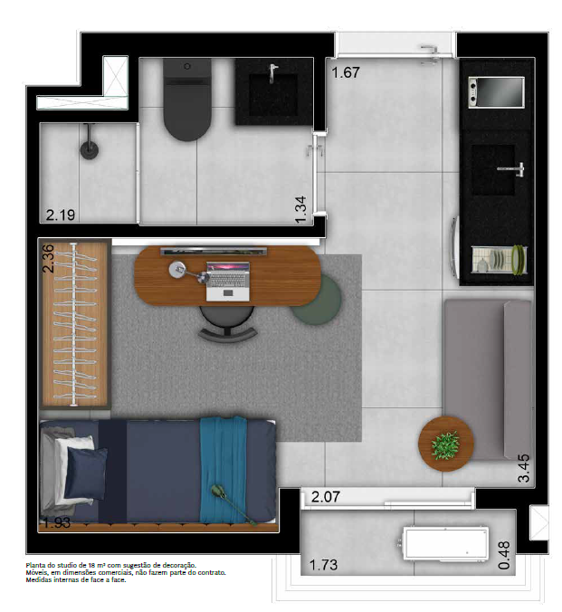 Planta 02 - 1 dorm 18m - studio - opao