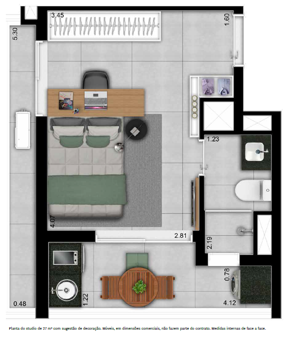 Planta 04 - 1 dorm 27m - studio