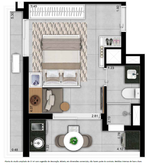 Planta 05 - 1 dorm 27m - studio - opao