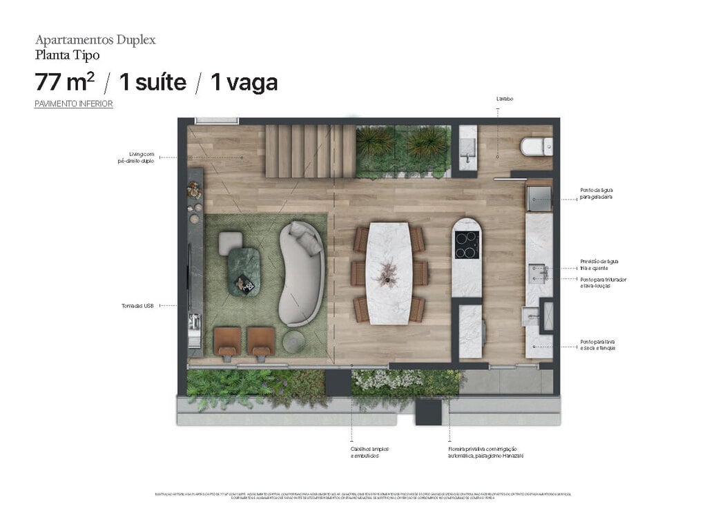 Planta 13 - 1 dorm 77m - loft - inferior