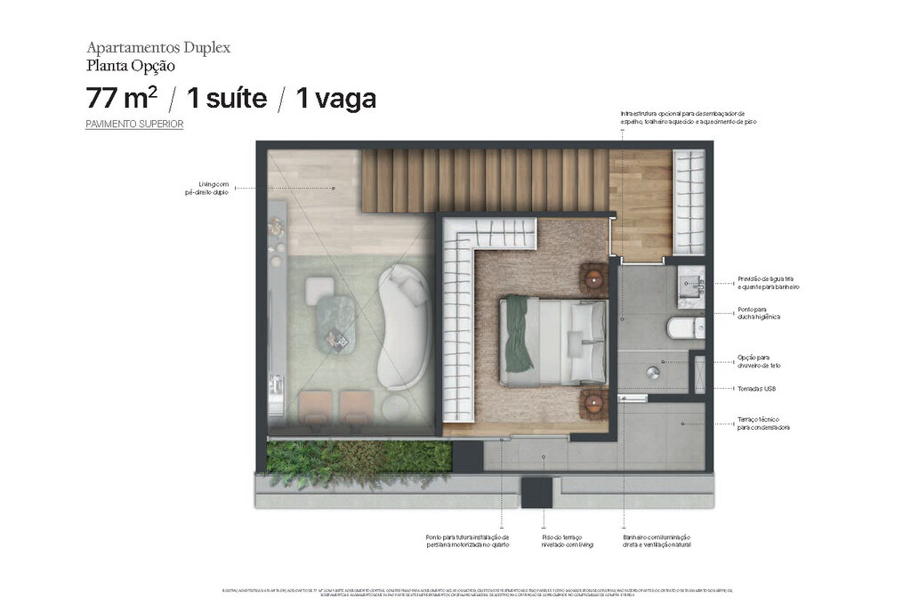 Planta 15 - 1 dorm 77m - loft - superior - opo