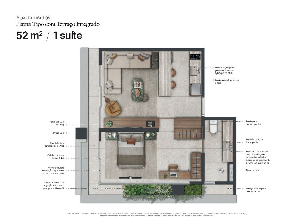 Planta 02 - 1 dorm 52m