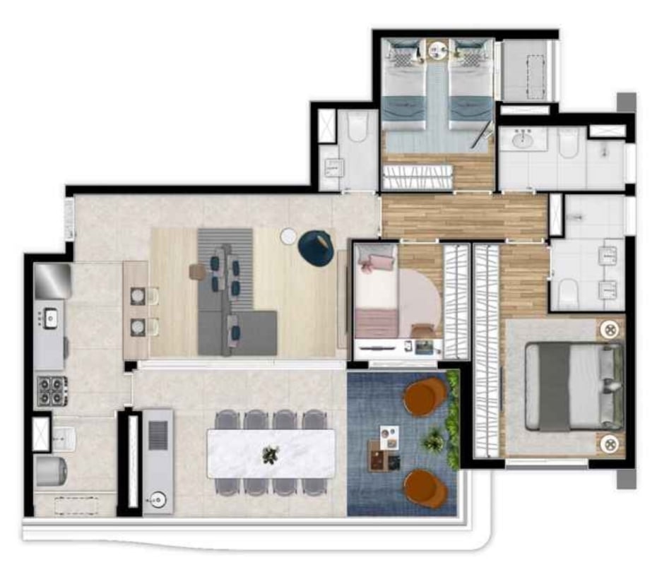 Planta 03 - 3 dorm 103m