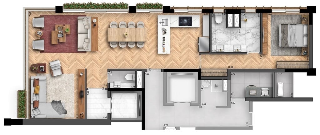 Planta 02 - 2 dorm 105m