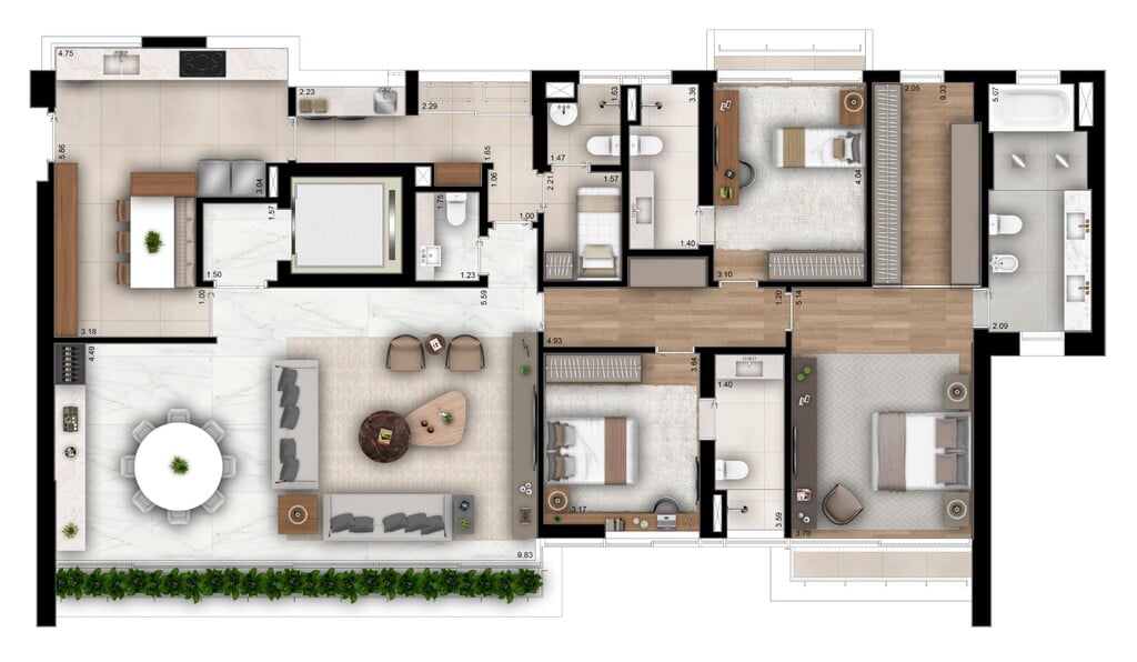 Planta 01 - 3 dorm 229m