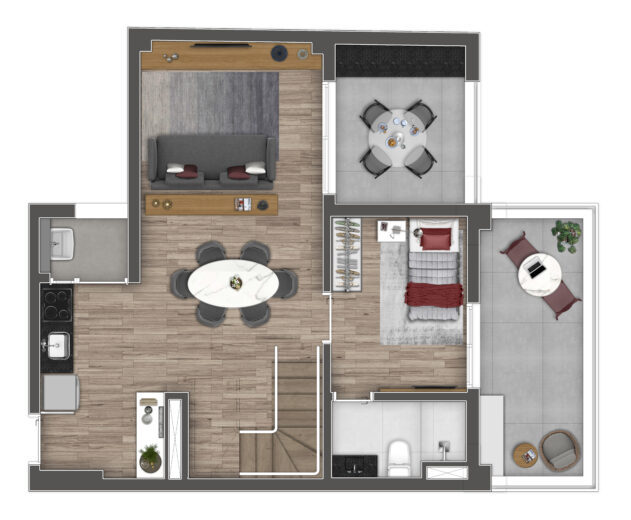 Planta 01 - 3 dorm 129m - duplex inferior