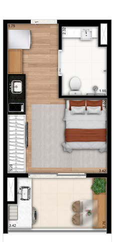 Planta 01 - 1 dorm 26m - studio