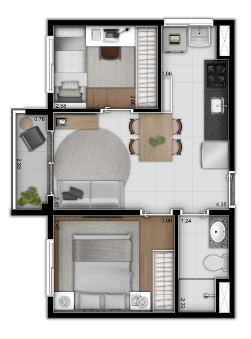 Planta 02 - 2 dorm 36m