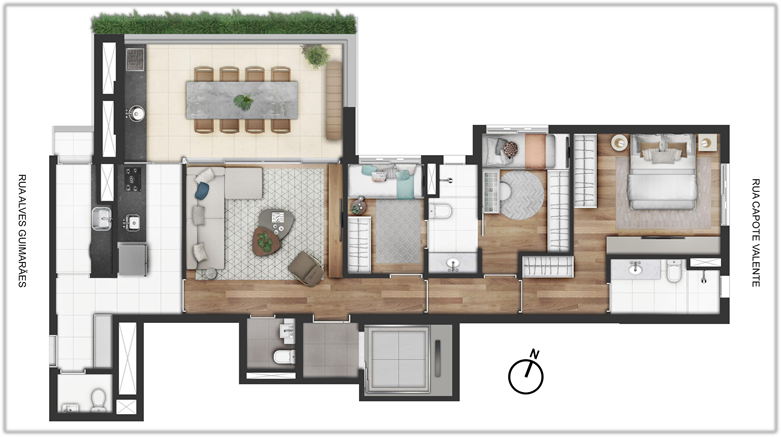 Planta 01 - 3 dorm 129 50m