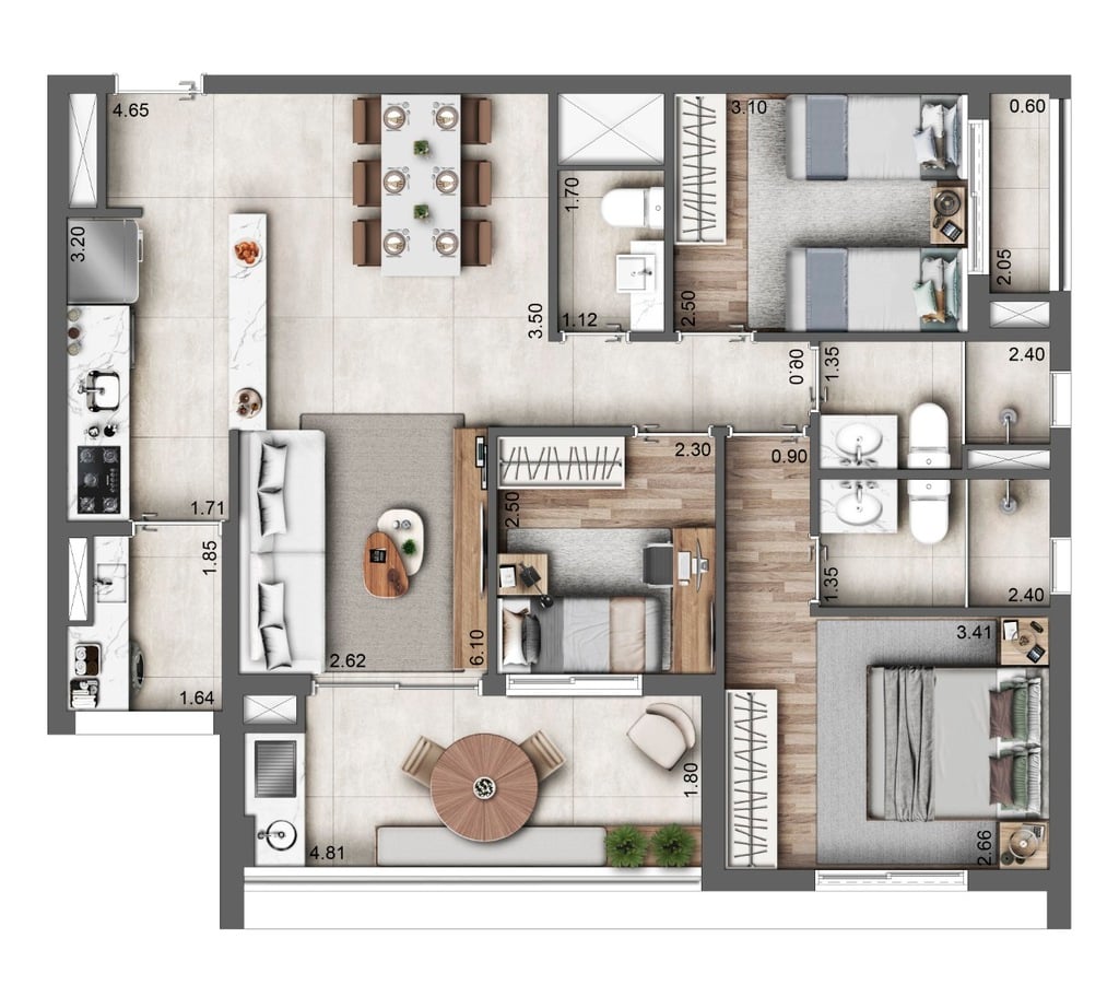 Planta 03 - 3 dorm 85m