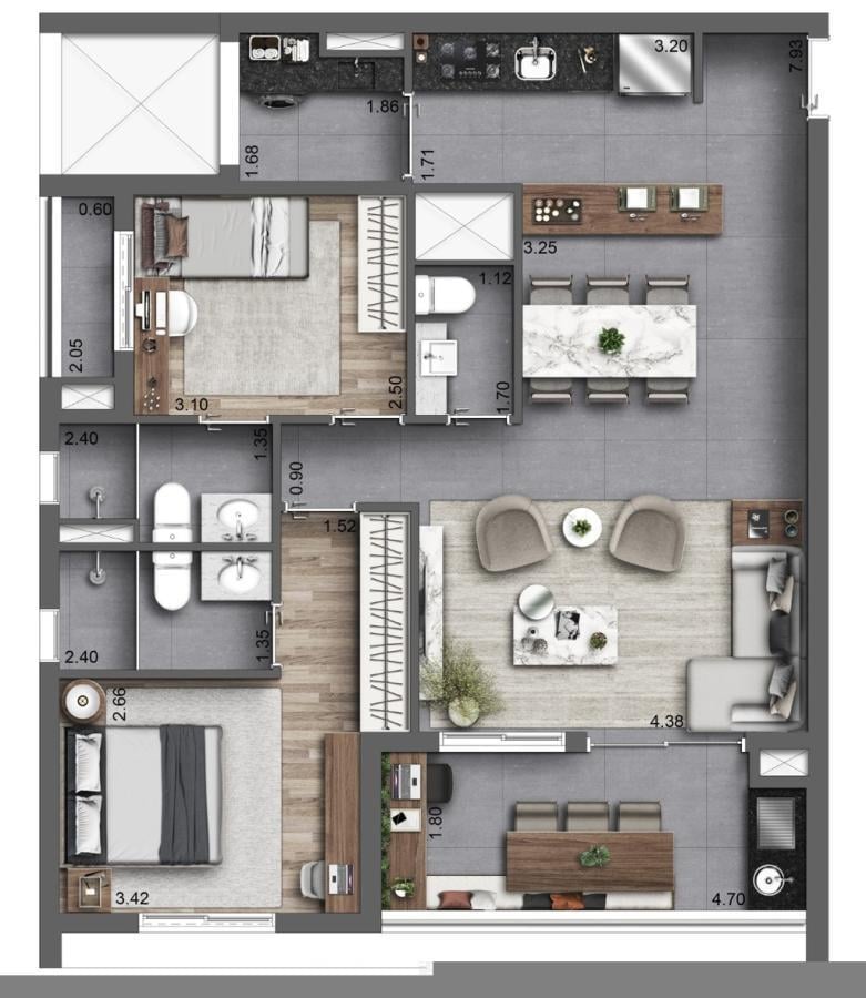 Planta 06 - 2 dorm 86m - opo