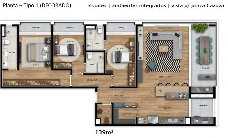 Planta 05 - 3 dorm 139m