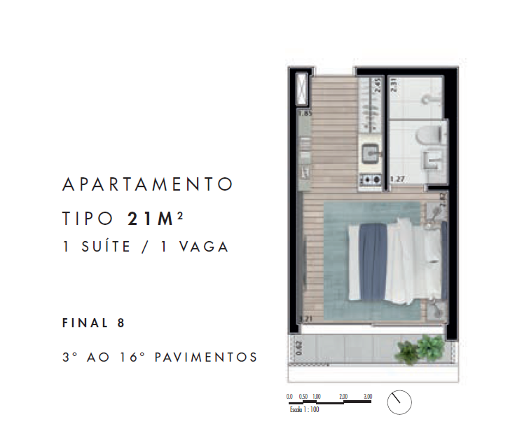 Planta 01 - 1 dorm 21m - studio