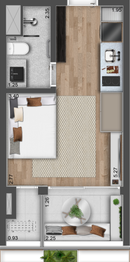 Planta 02 - 1 dorm 26m - studio