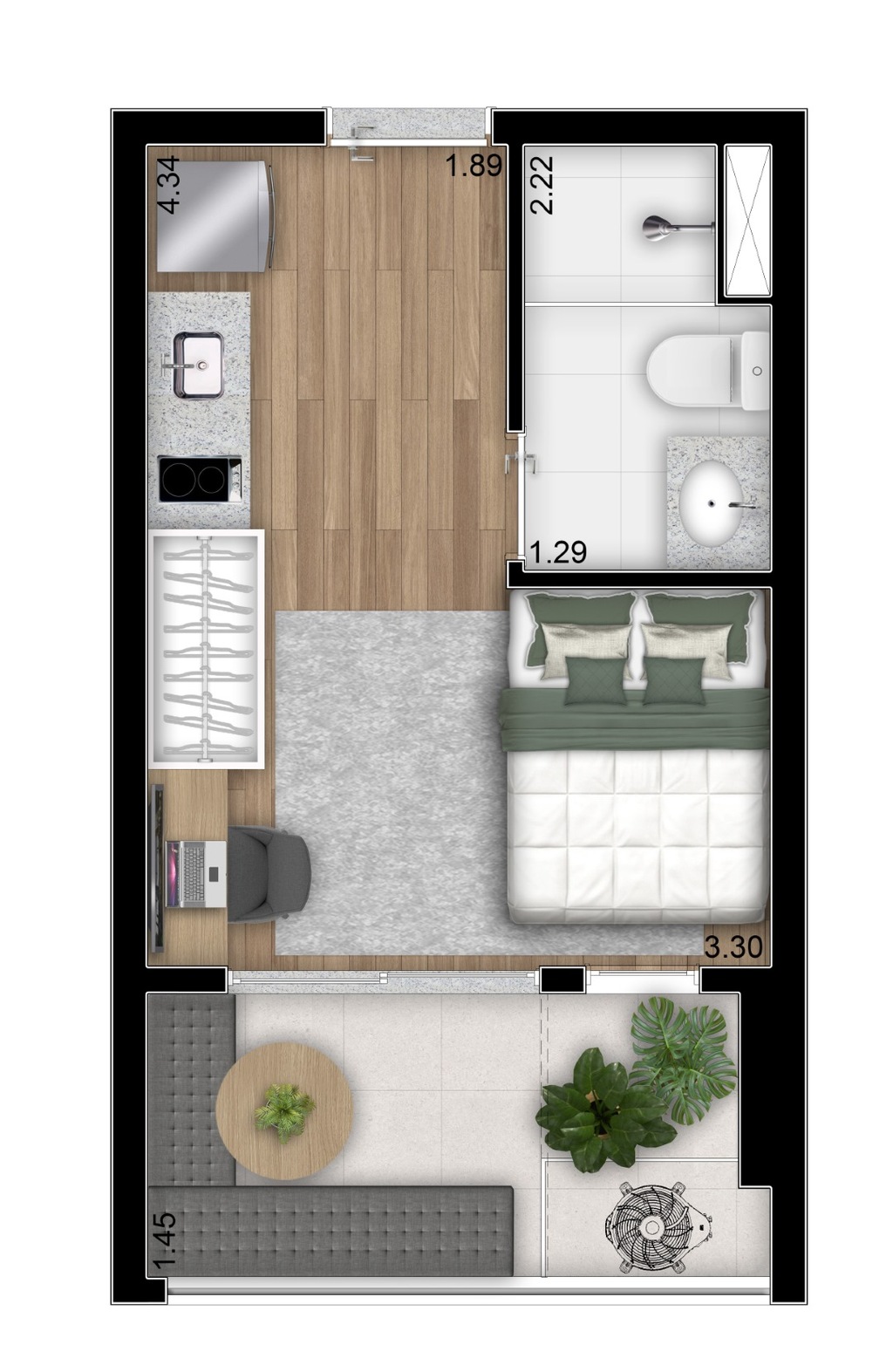 Planta 01 - 1 dorm 22m - studio