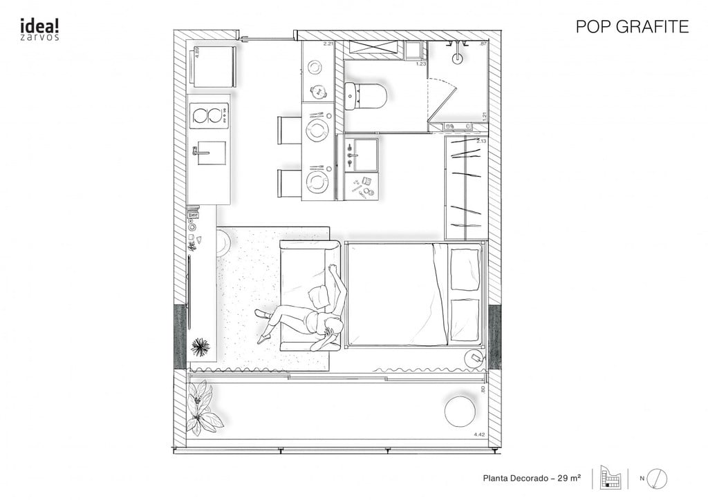 Planta 02 - 1 dorm  29m - studio