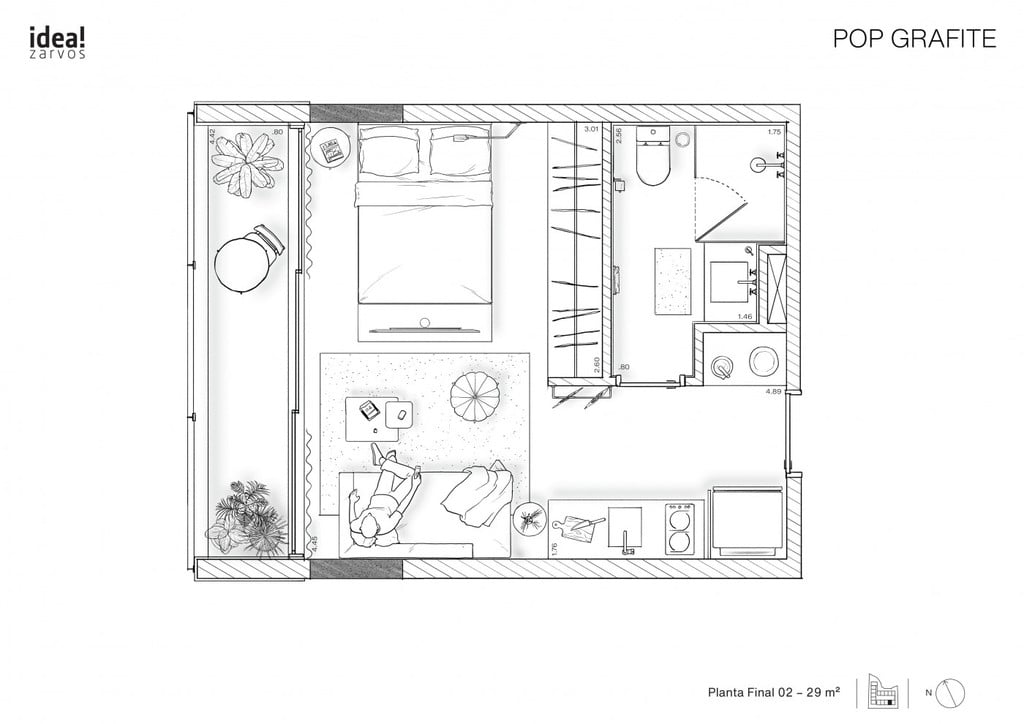 Planta 03 - 1 dorm 29m - studio - opo