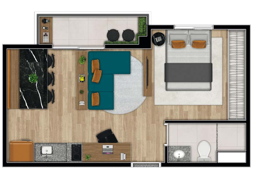 Planta 02 - 1 dorm 33 69m - studio