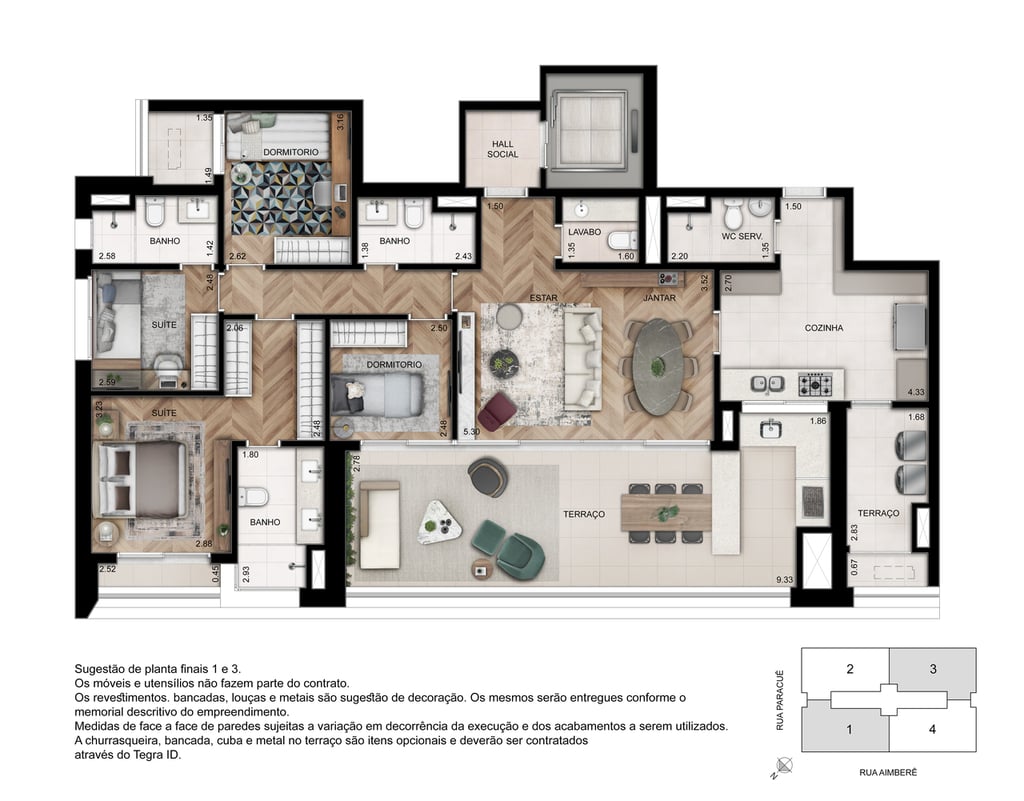 Planta 01 - 4 dorm 157m