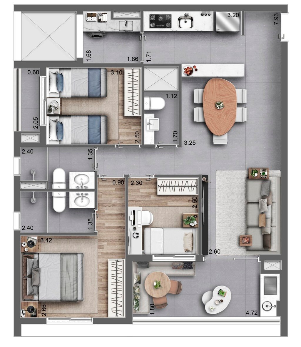 Planta 05 - 3 dorm 86m