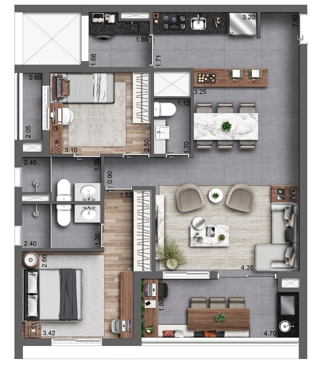 Planta 06 - 2 dorm 86m - opo