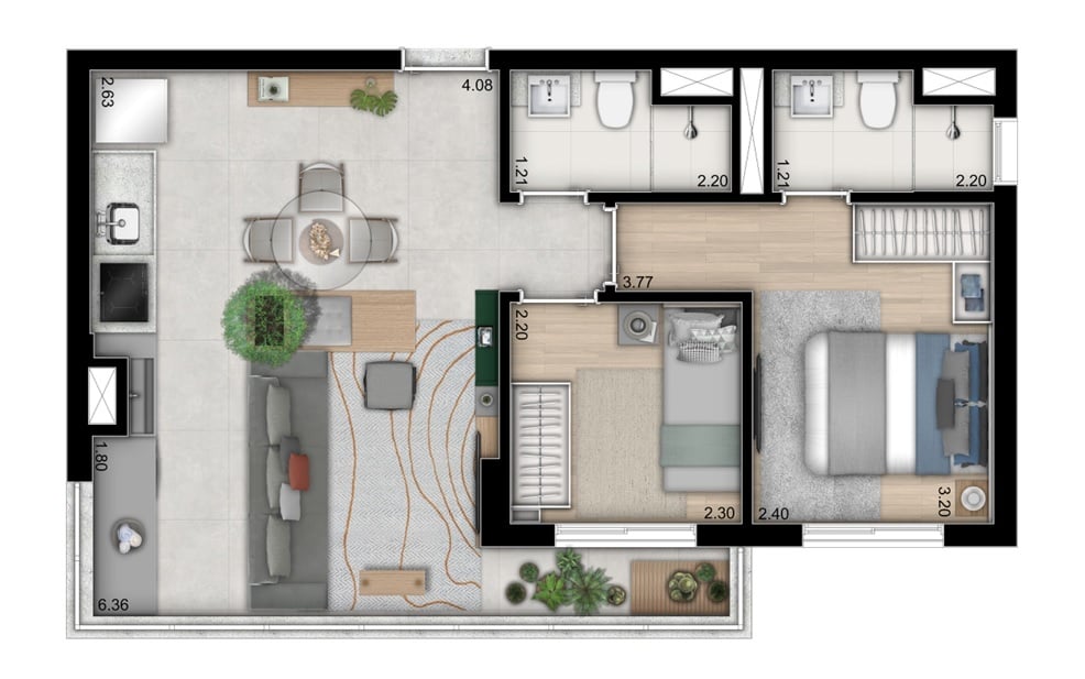 Planta 03 - 2 dorm 51 78m