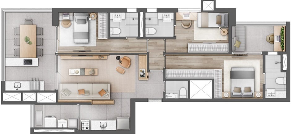 Planta 04 - 3 dorm 104m