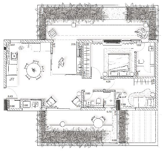 Planta 03 - 1 dorm 107m - garden