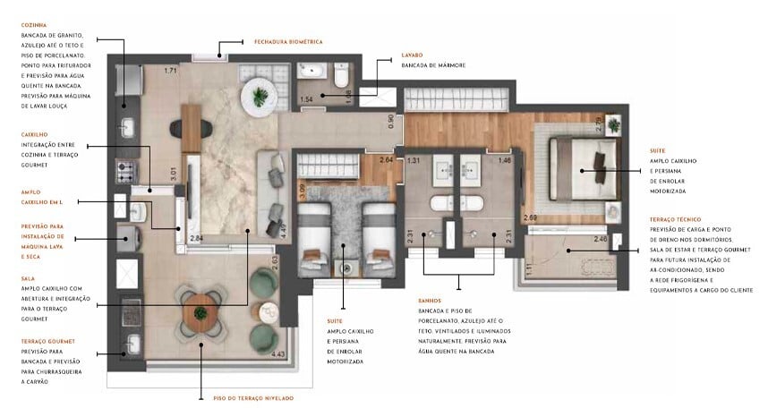 Planta 01 - 2 dorm 80m