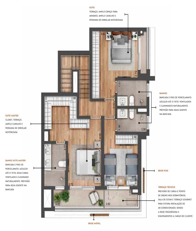 Planta 05 - 3 dorm 185m - cobertura duplex - inferior