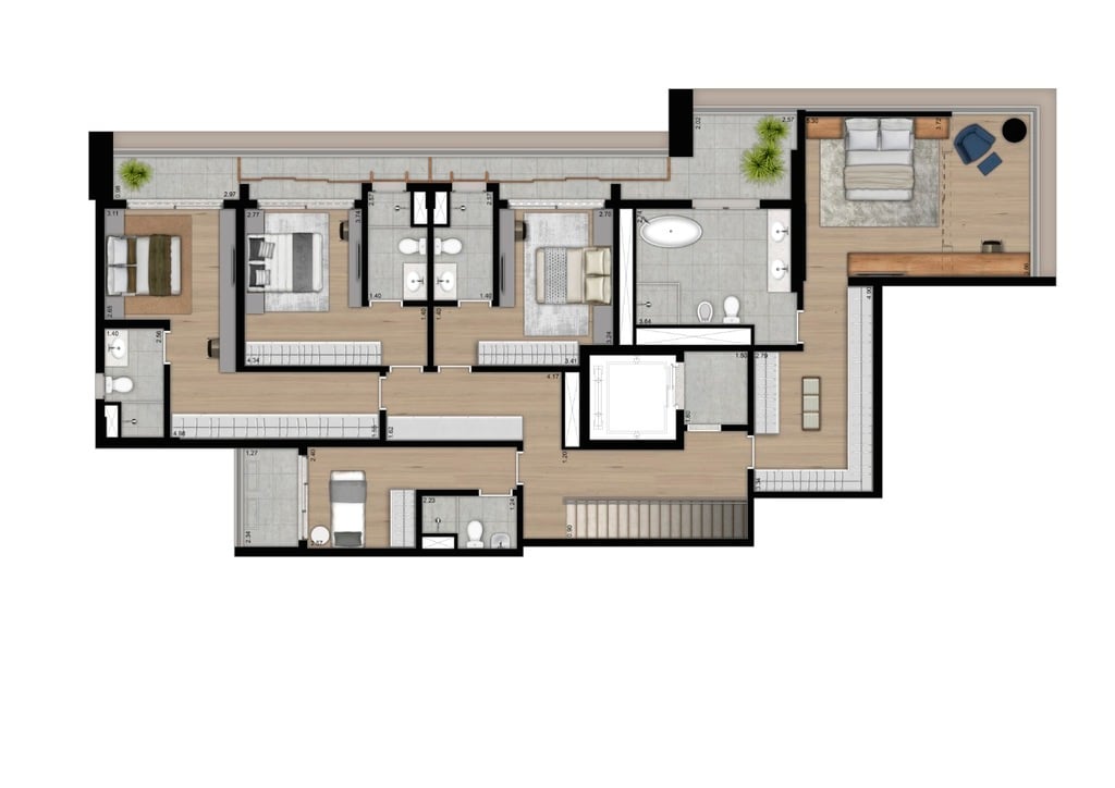 Planta 04 - 4 dorm 208m - cobertura duplex - inferior