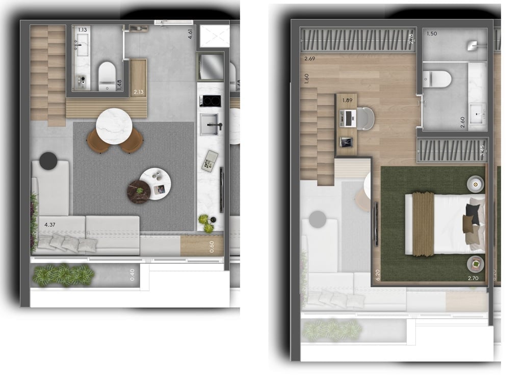 Planta 04 - 1 dorm 48m - duplex