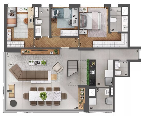 Planta 11 - 3 dorm 202m - duplex inferior - opo