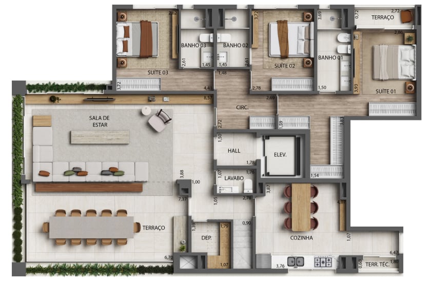 Planta 11 - 3 dorm 380m - cobertura duplex - inferior